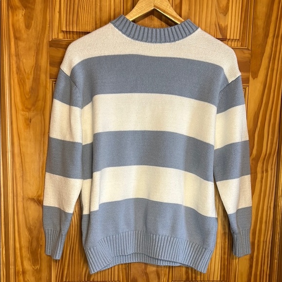 Striped Blue and Cream Women's Sweater - Picture 1 of 12